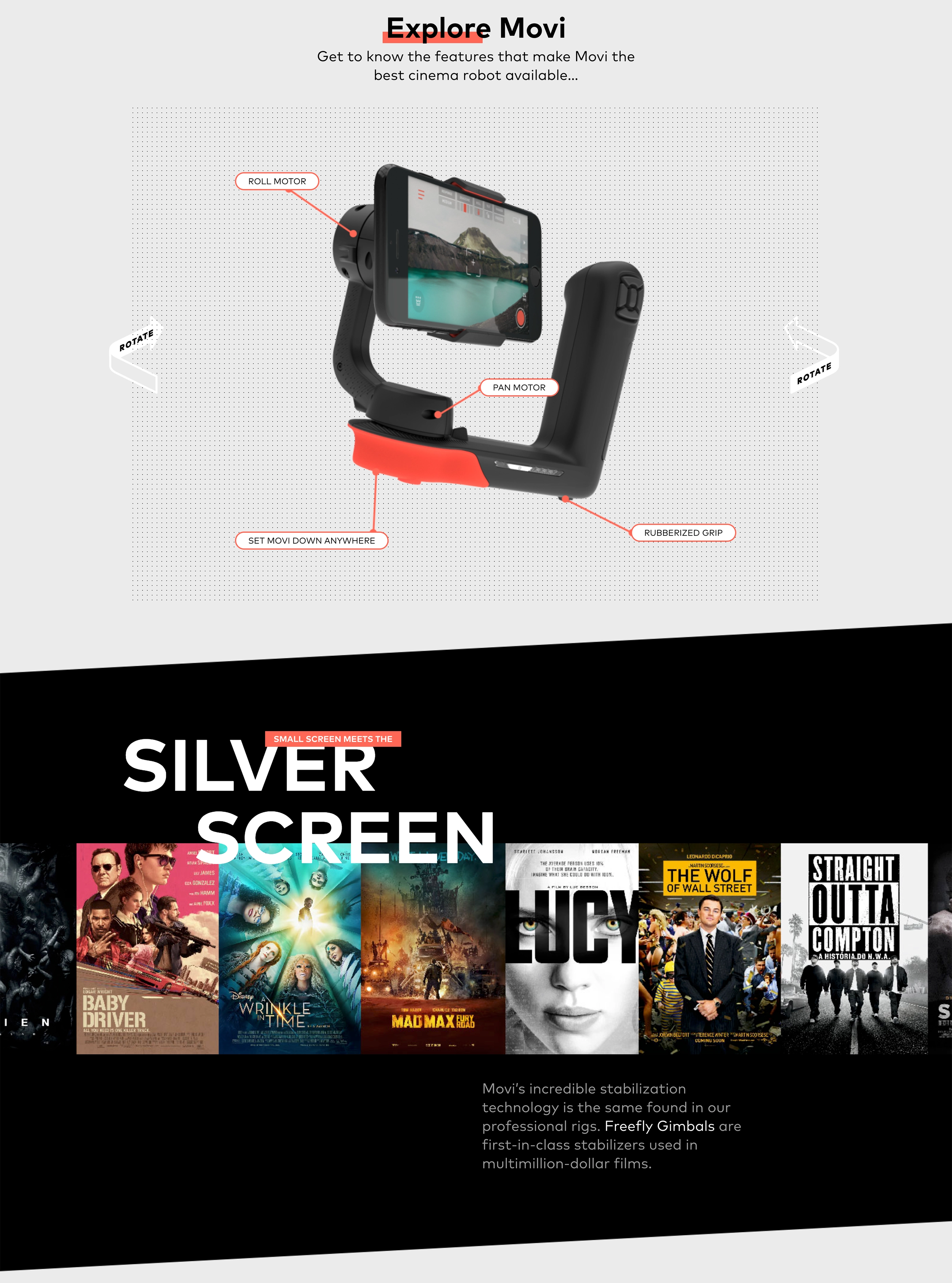 GoMovi website, full-length screenshot 3 of 5: Explore Movi features and a Silver Screen film section