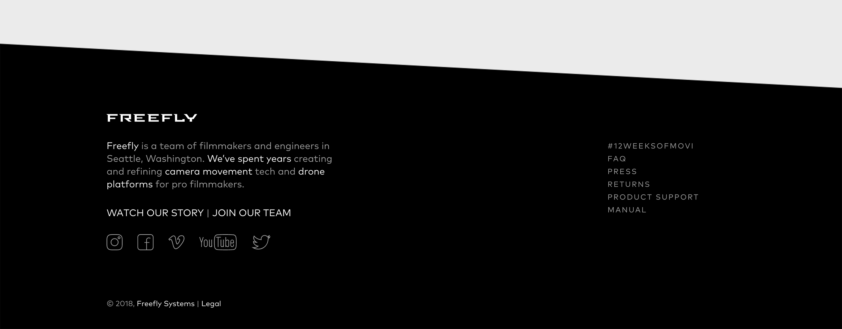 GoMovi website, full-length screenshot 5 of 5: the Freefly site footer